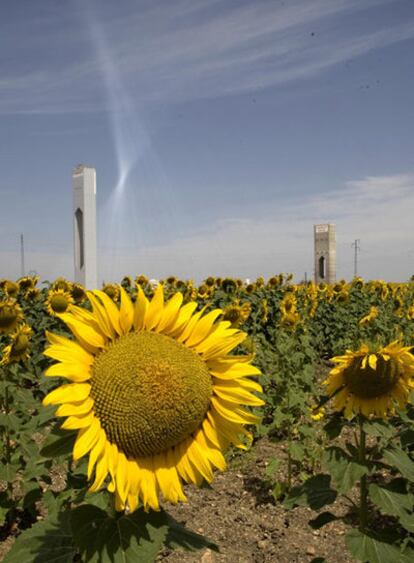 Torre experimental de alta temperatura de sgunda generación instalada por Abengoa, en Sanlúcar la Mayor (Sevilla)