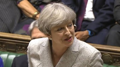 La primera ministra brit&aacute;nica, Theresa May, en el parlamento ingl&eacute;s.
