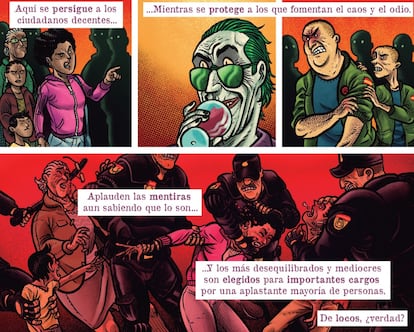 Viñetas de 'Spring Break', de David Rubín, dentro de la antología 'Joker: el mundo', de DC Comics, editada en castellano por ECC.