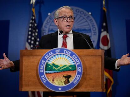 Ohio Gov. Mike DeWine speaks during a news conference, Friday, Dec. 29, 2023, in Columbus, Ohio.