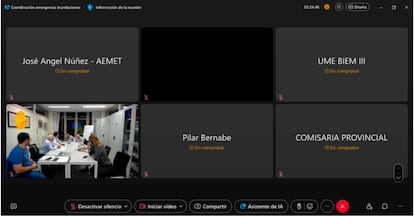 Pantalla de la reunin telemtica del Cecopi, suspendida entre las 18.00 y las 19.03.