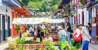 Mercado en el pueblo de Salento, Colombia. 