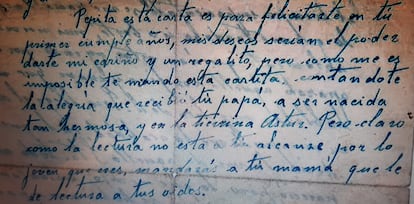 Carta de Marcelino a su hija desde el campo de concentración de Camposancos en 1938.