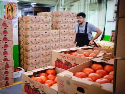 Cajas de tomates en la Central de Abasto de Ciudad de México, el 12 de julio.