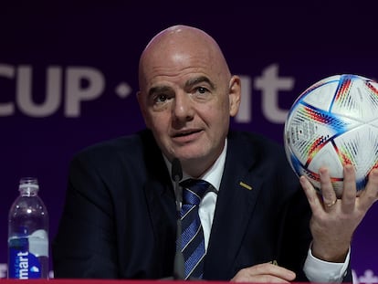 The president of FIFA, Gianni Infantino, during a press conference at the last World Cup in Qatar.