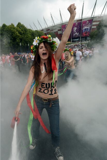 Durante una protesta contra la prostitución en 2012.