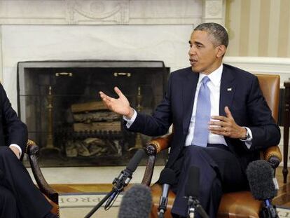 El presidente de EE UU, Barack Obama junto a su hom&oacute;logo chileno, Sebasti&aacute;n Pi&ntilde;era, en el Despacho Oval. 