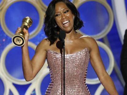 Regina King, durante su discurso tras recibir el Globo de Oro a la mejor actriz de reparto por 'El blues de Beale Street'.