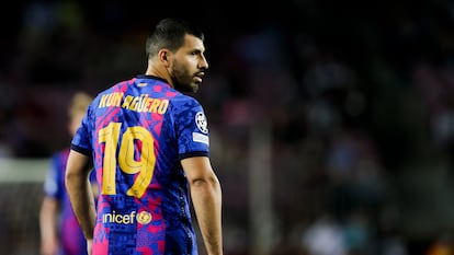 Sergio ¡Kun¡ Agüero durante el partido de Champions League entre el FC Barcelona y el Dinamo de Kiev en el Camp Nou el pasado 20 de octubre de 2021.