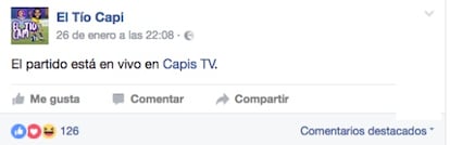 "O jogo está ao vivo na Capis TV"