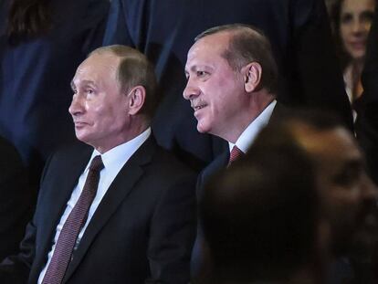 Los presidentes ruso y turco, Vlad&iacute;mir Putin y Recep Tayyip Erdogan.