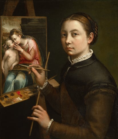 ‘Autorretrato con caballete’, (1556) de Sofonisba Anguissola.