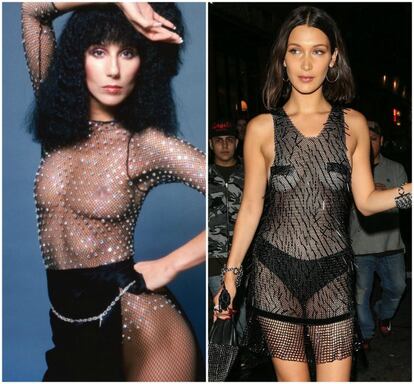Bella Hadid no fue quien inició la atrevida estética #FreetheNipple como lució en la fiesta posterior a la gala MET este año, Cher lo hizo primero en esta sesión de fotos en 1978.