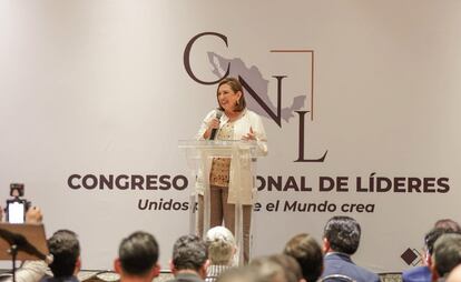 Xóchitl Gálvez durante un encuentro con líderes evangélicos, en la Ciudad de México, el 17 de febrero de febrero.