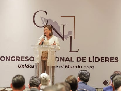 Xóchitl Gálvez durante un encuentro con líderes evangélicos, en la Ciudad de México, el 17 de febrero de febrero.