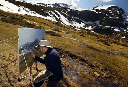 El pintor italiano Alessandro Taiana, retrata el Hermano Mayor en Peñalara.