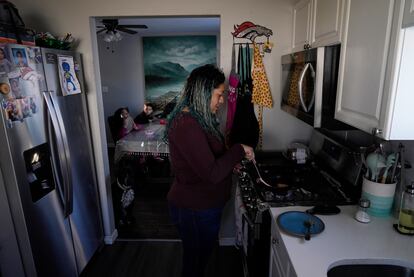 Betty Rivas prepares breakfast for her family