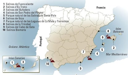 Varias salinas en España, desde Canarias a Baleares.