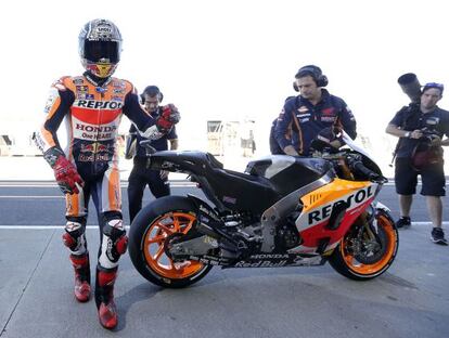 Márquez en los primeros entrenamientos de pretemporada en Cheste.