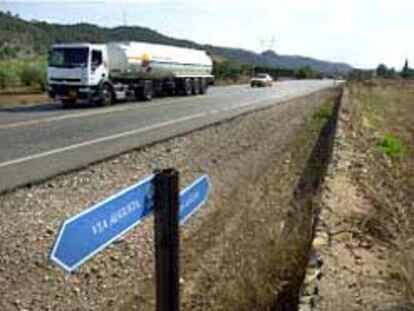 Trazado coincidente de la Vía Augusta con la carretera Borriol-La Pobla Tornesa.