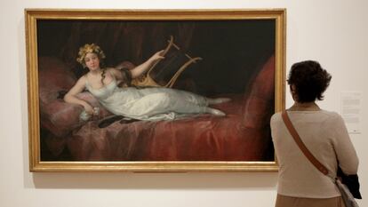 El cuadro 'La marquesa de Santa Cruz' de Goya, en el museo de Bellas Artes de Bilbao, que acoge la exposición 'Obras maestras de la colección Valdés'.