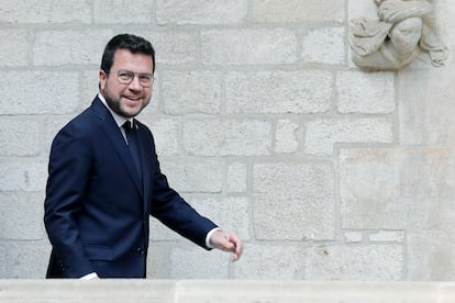 El president catalán en funciones, Pere Aragonès, durante la que previsiblemente ha sido su última comparecencia informativa como jefe del ejecutivo.