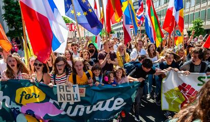 Manifestació reclamant accions contra el canvi climàtic.