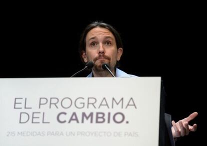 Pablo Iglesias en la presentació del programa de Podem.