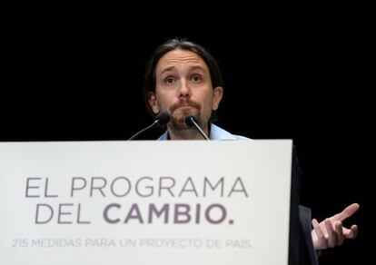 Pablo Iglesias en la presentaci&oacute; del programa de Podem.