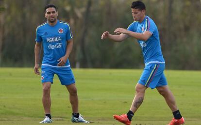 Falcao y James, en un entrenamiento el viernes.