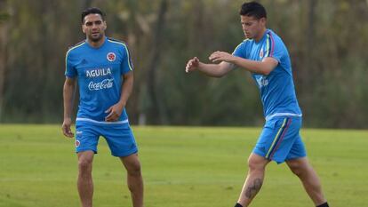 Falcao y James, en un entrenamiento el viernes.