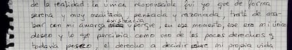 Rosario Porto habla, en la última página de su carta, sobre un intento de suicidio con ansiolíticos en la cárcel de Teixeiro (A Coruña).