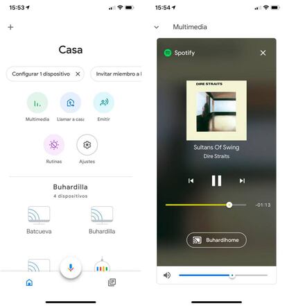 Cambiar la música de un Google Home a un Chromecast.