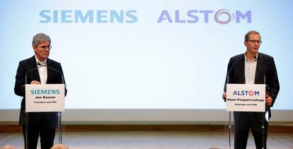 Joe Kaeser, CEO de Siemens, y Henri Poupart-Lafarge, presidente y CEO de Alstom.