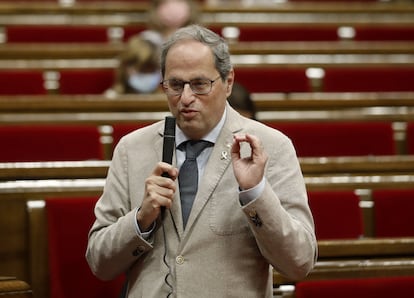 El presidente de la Generalitat, Quim Torra, en un pleno en el Parlament.