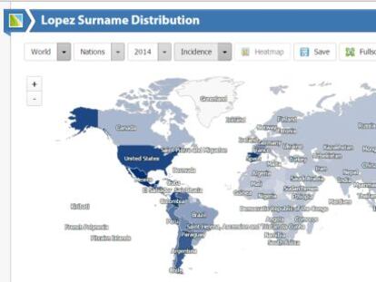 Distribuição do apelido López em todo mundo.