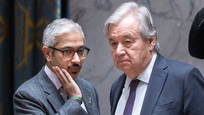 ONU: António Guterres y Mohamed Abushahab en una reunión del Consejo de Seguridad