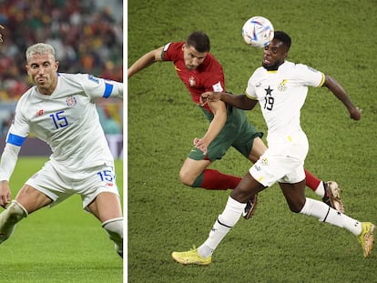 A la izquierda, Nico Williams durante el partido contra Costa Rica el miércoles; a la derecha, Iñaki Williams este jueves con Ghana ante Portugal.