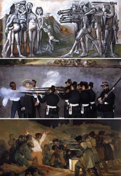 De arriba abajo: &#39;Masacre en Corea&#39; (1951), de Picasso; &#39;La ejecución del emperador&#39; (1868-1869), de Manet, y &#39;El 3 de mayo de 1808 en Madrid. Los fusilamientos en la montaña de Príncipe Pío&#39; (1814), de Goya.