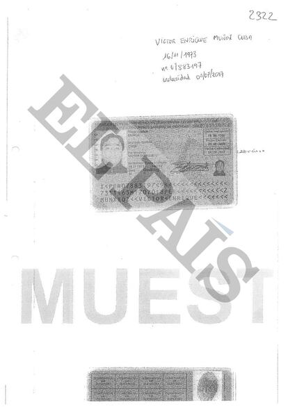 Documento de identidad presentado en la BPA por Víctor Muñoz Cuba.