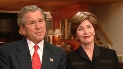 George y Laura Bush, durante su entrevista con Lorenzo Milá para TVE, el 12 de marzo de 2004.