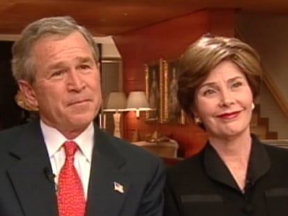 George y Laura Bush, durante su entrevista con Lorenzo Milá para TVE, el 12 de marzo de 2004.