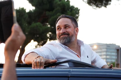 Spain's far-right Vox party leader Santiago Abascal attends a campaign closing rally ahead of the general election  in Madrid on July 21, 2023.