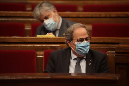 El presidente de la Generalitat, Quim Torra, en un pleno del Parlament.