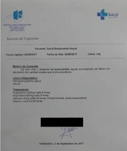 El informe m&eacute;dico de Bustamante publicado por el Ayuntamiento de Laguna de Duero en Facebook.