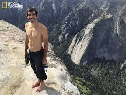 Honnold, tras llegar a la cumbre de El Capitán, el pasado sábado.