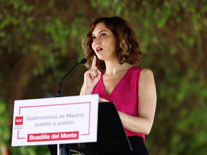 La presidenta de la Comunidad de Madrid, Isabel Díaz Ayuso, este jueves en Boadilla del Monte (Madrid).