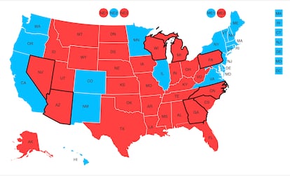 Mapa de los resultados electorales presidenciales de Estados Unidos en el 2024.