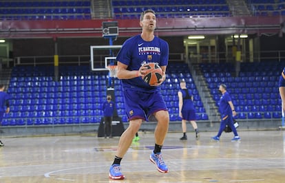 Pau Gasol en su primer entrenamiento con el Barcelona.