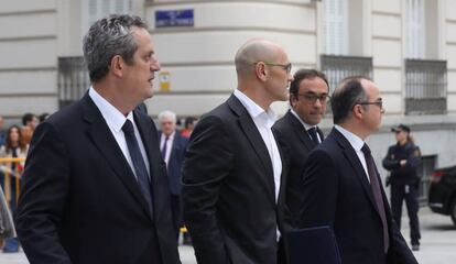 Los exconsejeros de la Generalitat de Cataluña Joaquim Forn, Raul Romeva, Jordi Turull y Josep Rull a su llegada a la Audiencia Nacional.